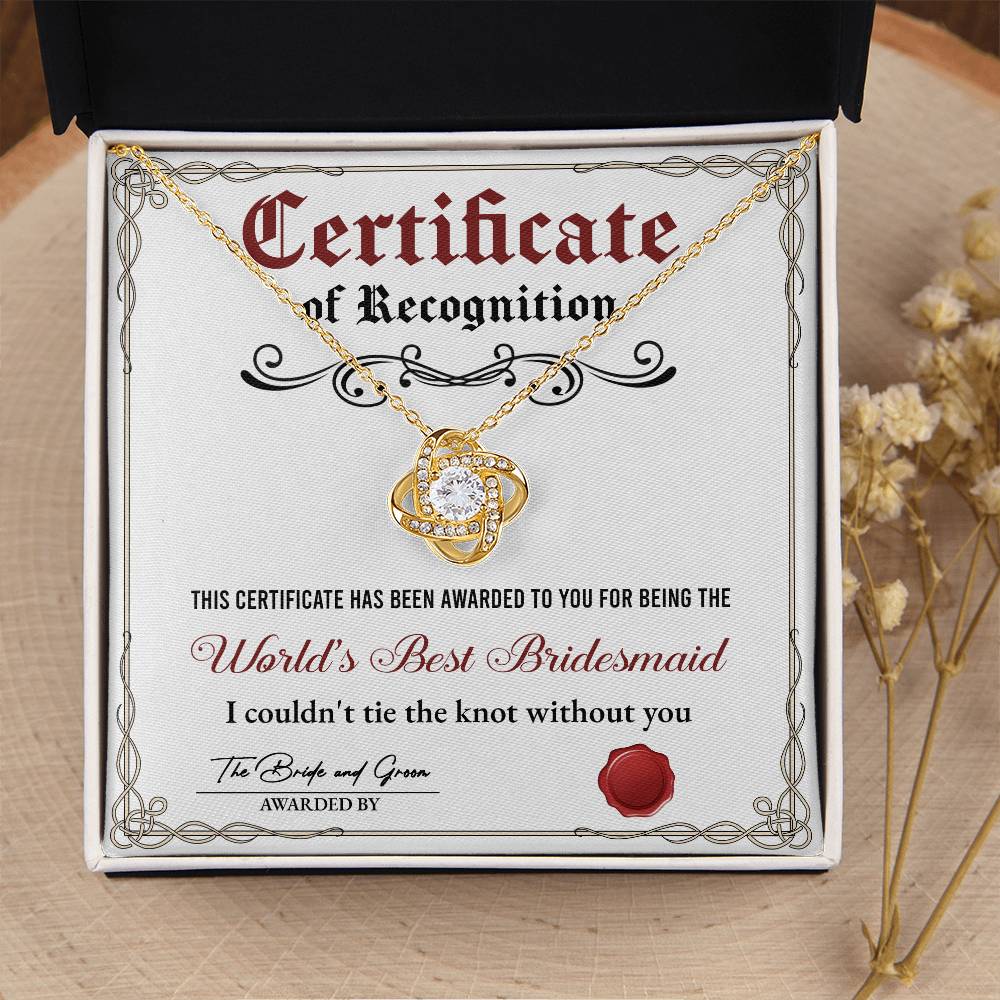 Wedding Gift For Bridesmaid - Certificate of Recognition