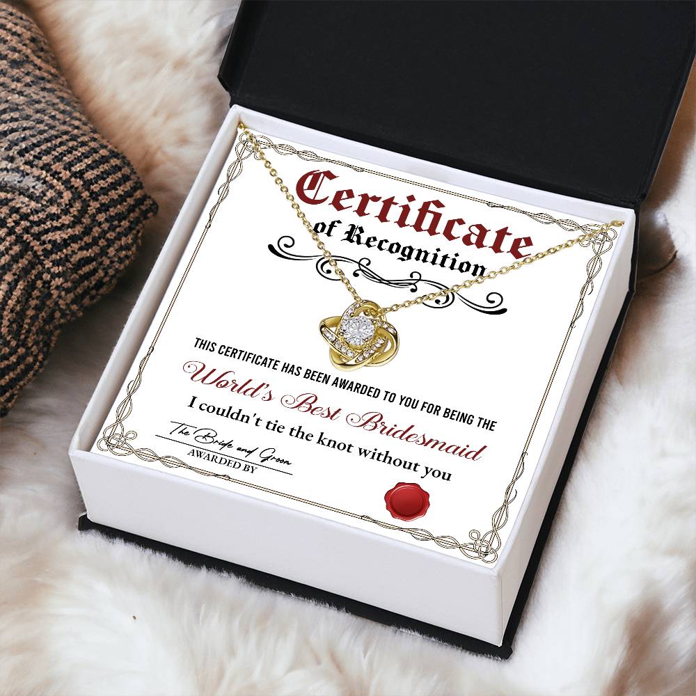 Wedding Gift For Bridesmaid - Certificate of Recognition