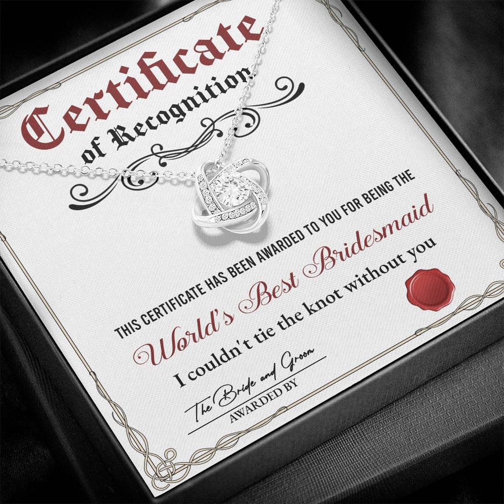 Wedding Gift For Bridesmaid - Certificate of Recognition