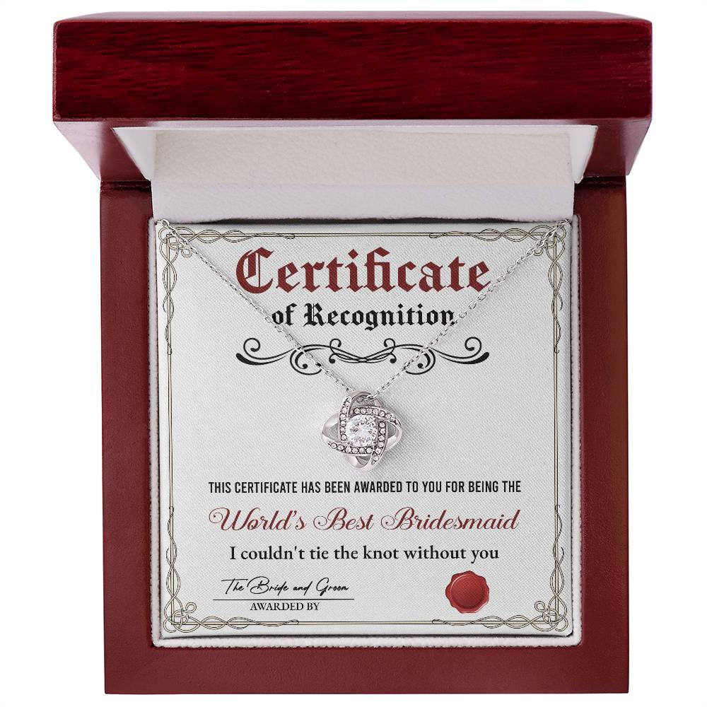 Wedding Gift For Bridesmaid - Certificate of Recognition