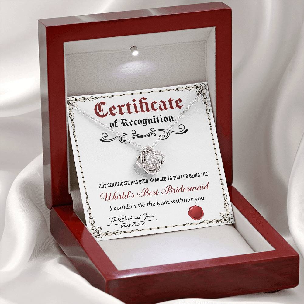 Wedding Gift For Bridesmaid - Certificate of Recognition