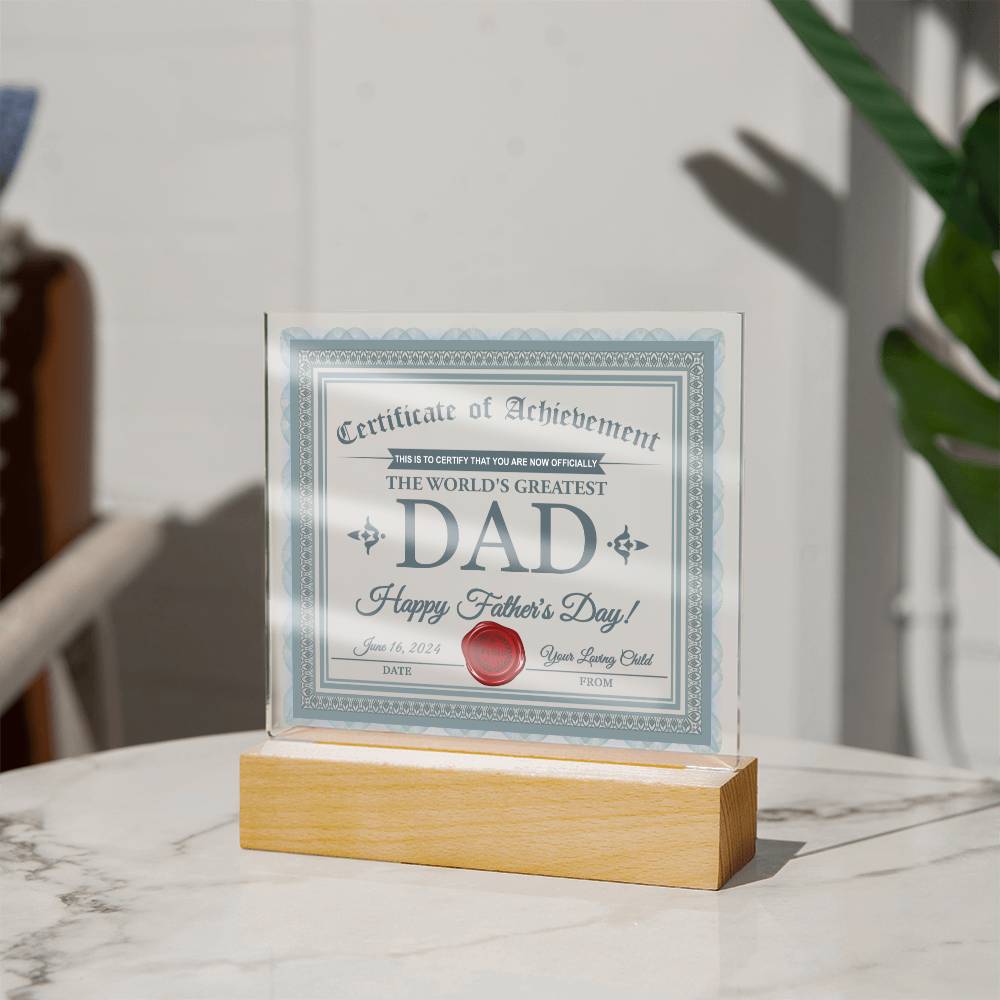 Acrylic Plaque Gift For Dad - Certificate of Achievement
