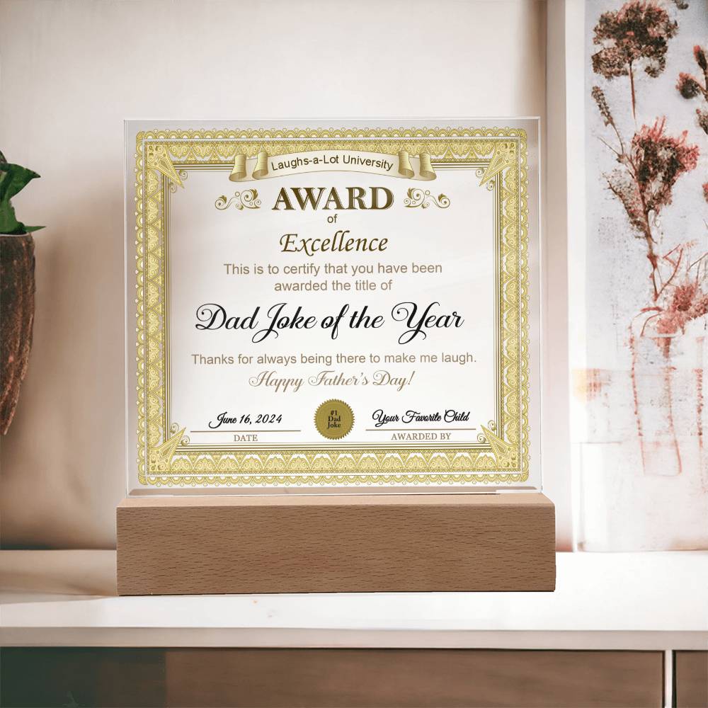 Acrylic Plaque Gift For Dad - Award of Excellence
