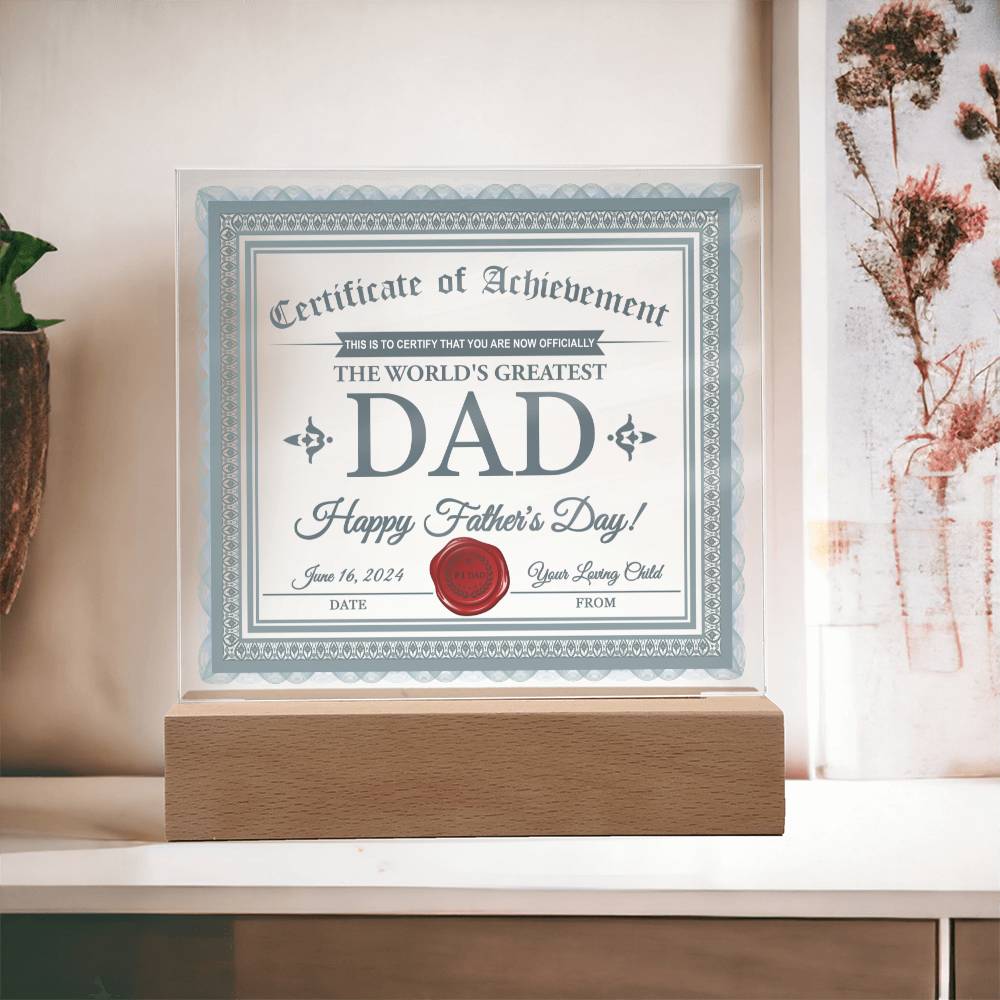 Acrylic Plaque Gift For Dad - Certificate of Achievement