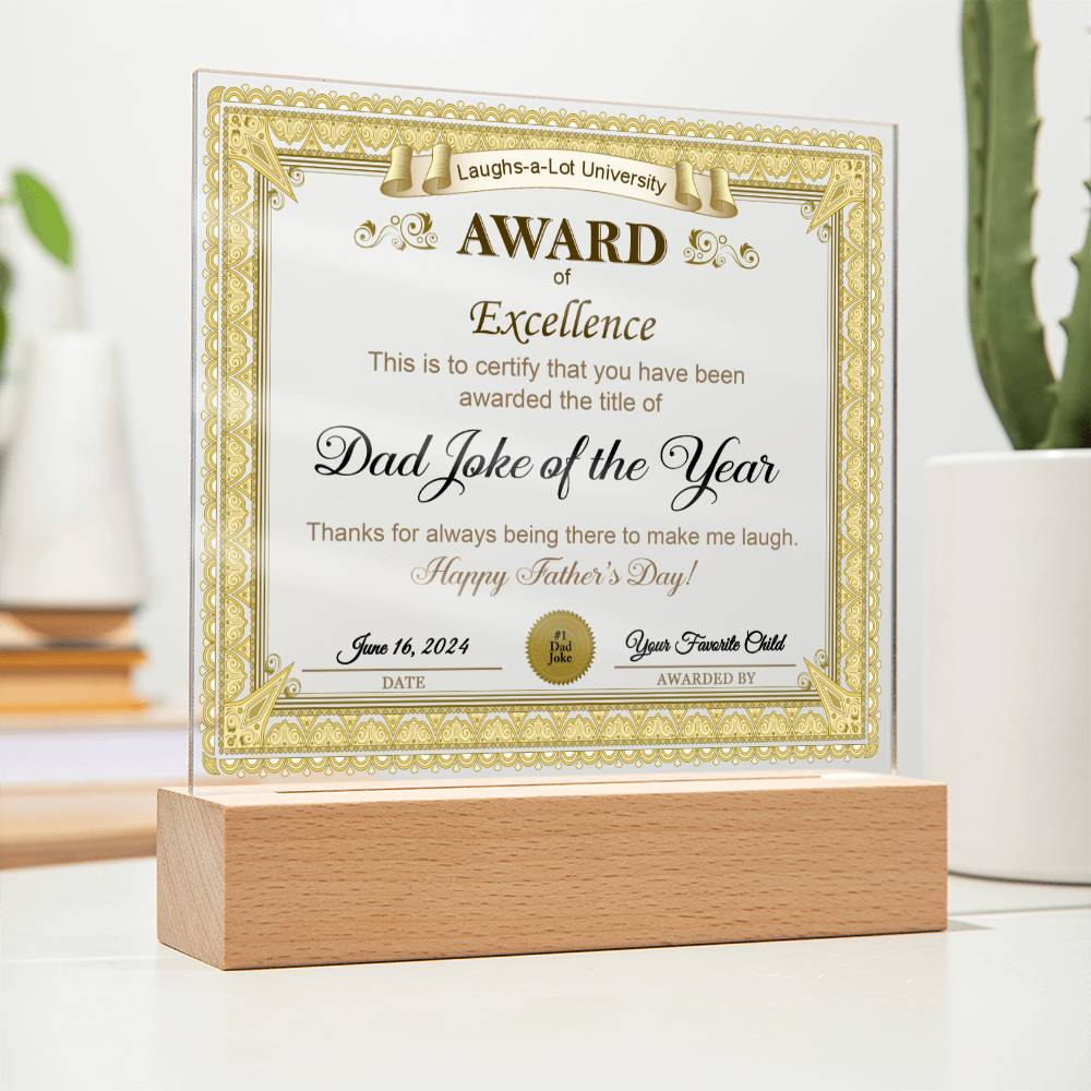 Acrylic Plaque Gift For Dad - Award of Excellence