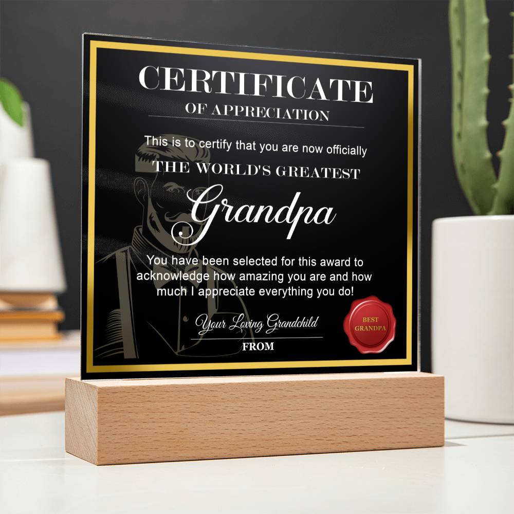 Acrylic Plaque Gift For Grandpa - World's Greatest Grandpa