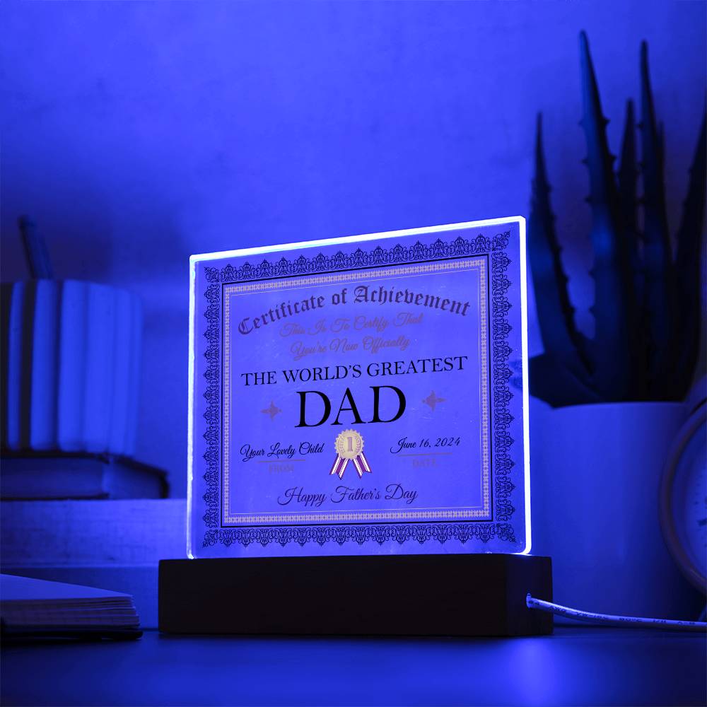 Acrylic Plaque Gift For Dad - World's Greatest Dad Certificate