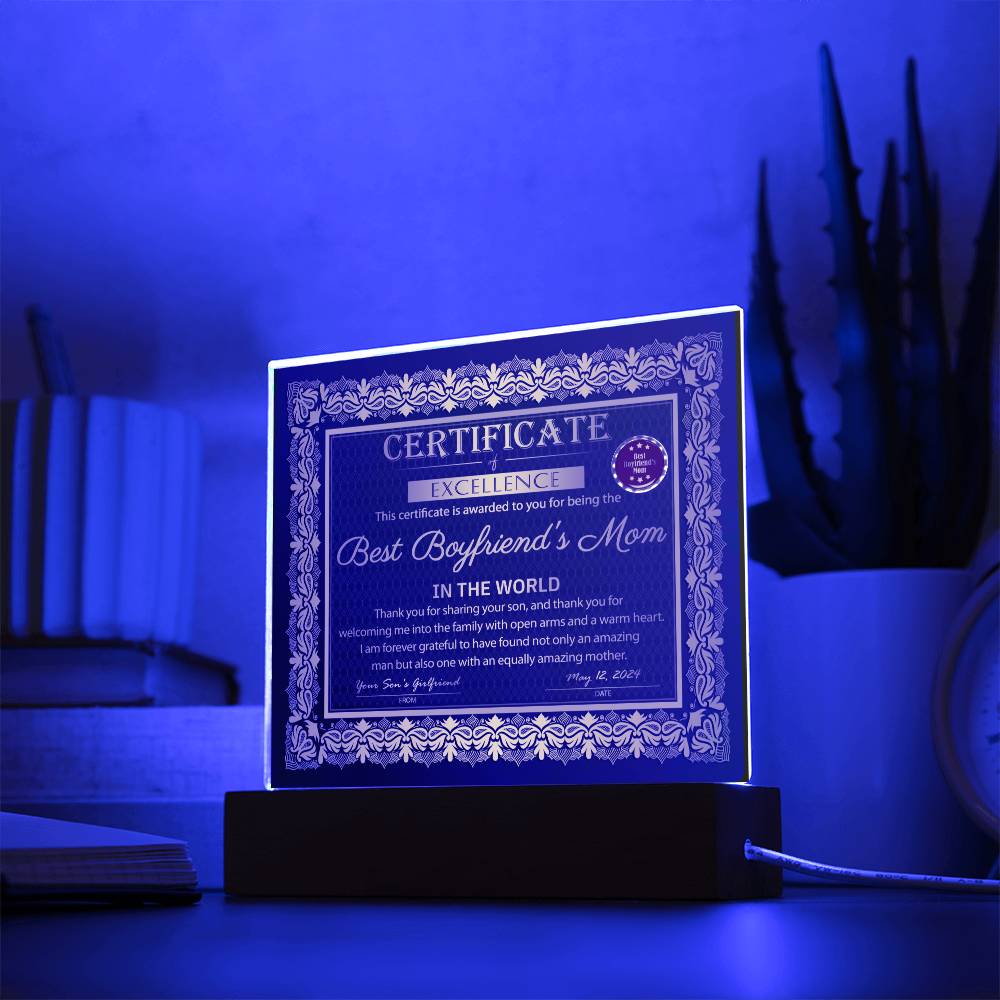 Acrylic Gift For Boyfriend's Mom - Certificate of Excellence