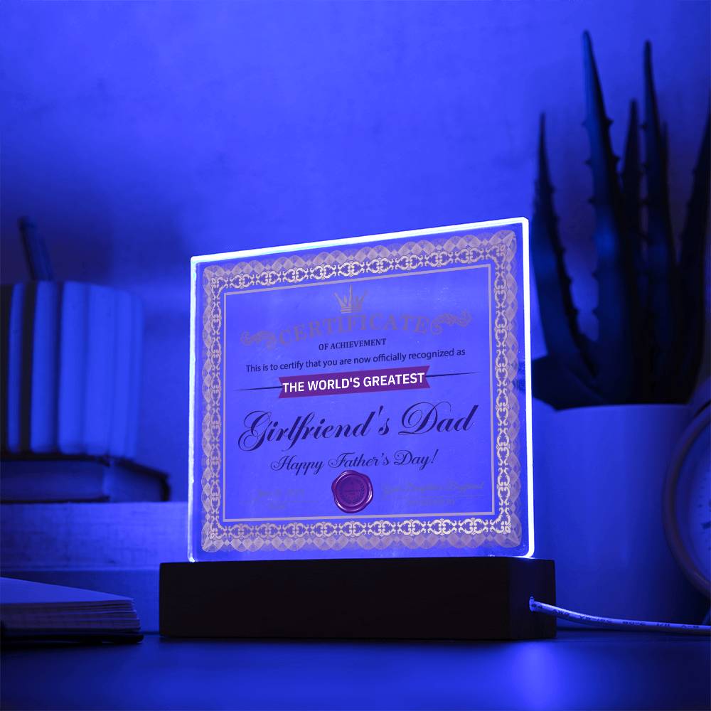 Acrylic Plaque Gift For Girlfriend's Dad - Certificate of Achievement