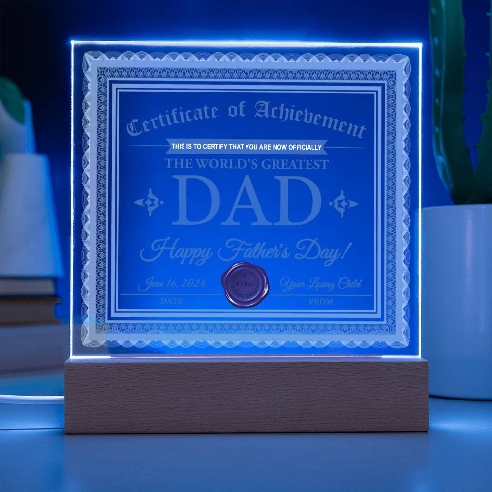 Acrylic Plaque Gift For Dad - Certificate of Achievement