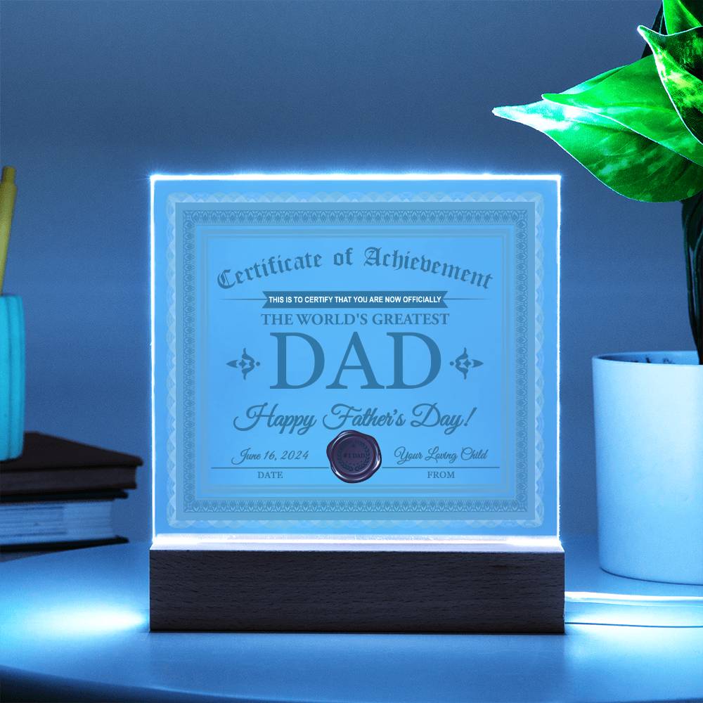 Acrylic Plaque Gift For Dad - Certificate of Achievement