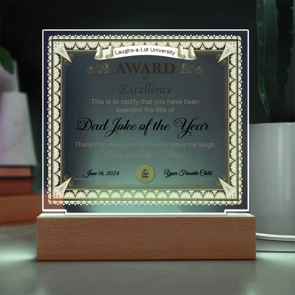 Acrylic Plaque Gift For Dad - Award of Excellence