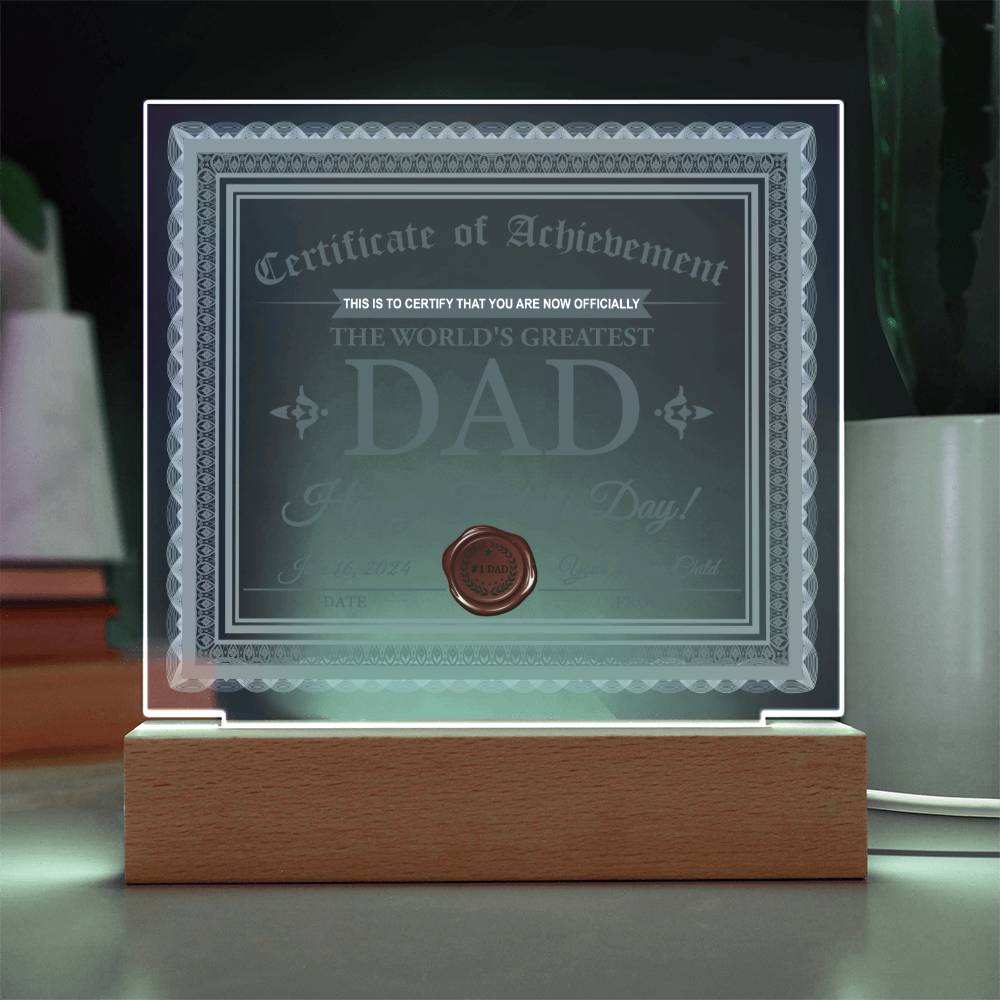 Acrylic Plaque Gift For Dad - Certificate of Achievement