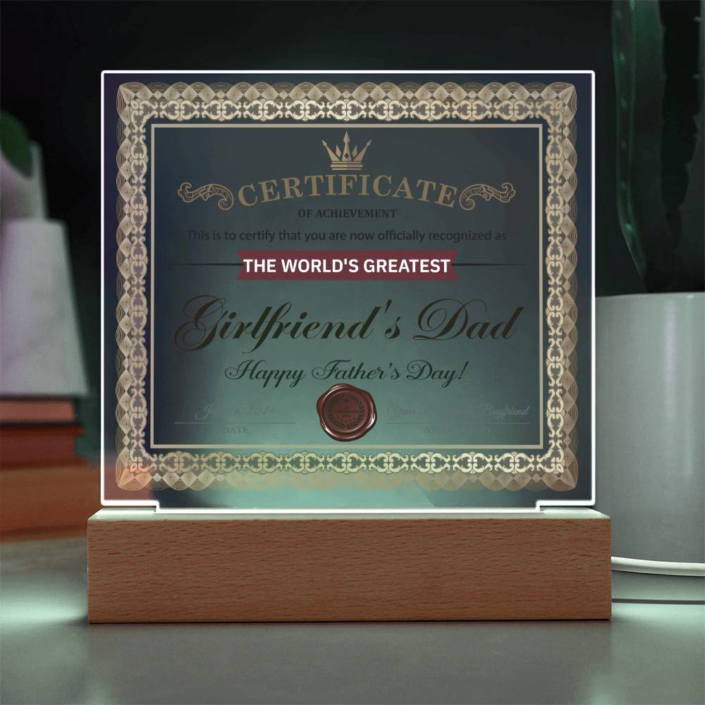 Acrylic Plaque Gift For Girlfriend's Dad - Certificate of Achievement