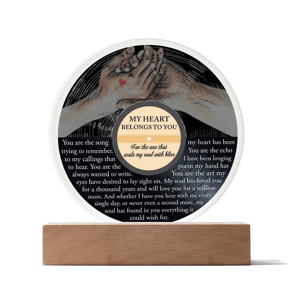 Valentine's Day Gift - Acrylic Circle Plaque - Soulmate Belongs To You