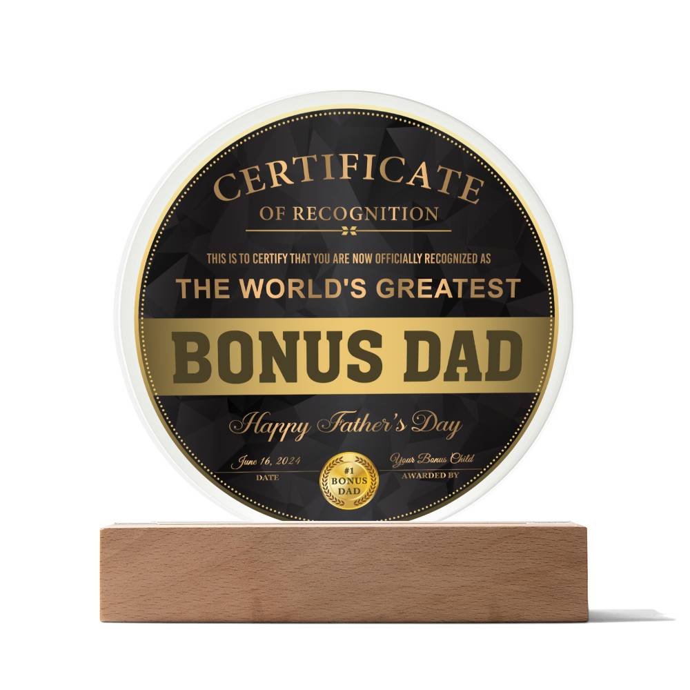 Acrylic Circle Plaque Gift For Bonus Dad - Certificate of Recognition