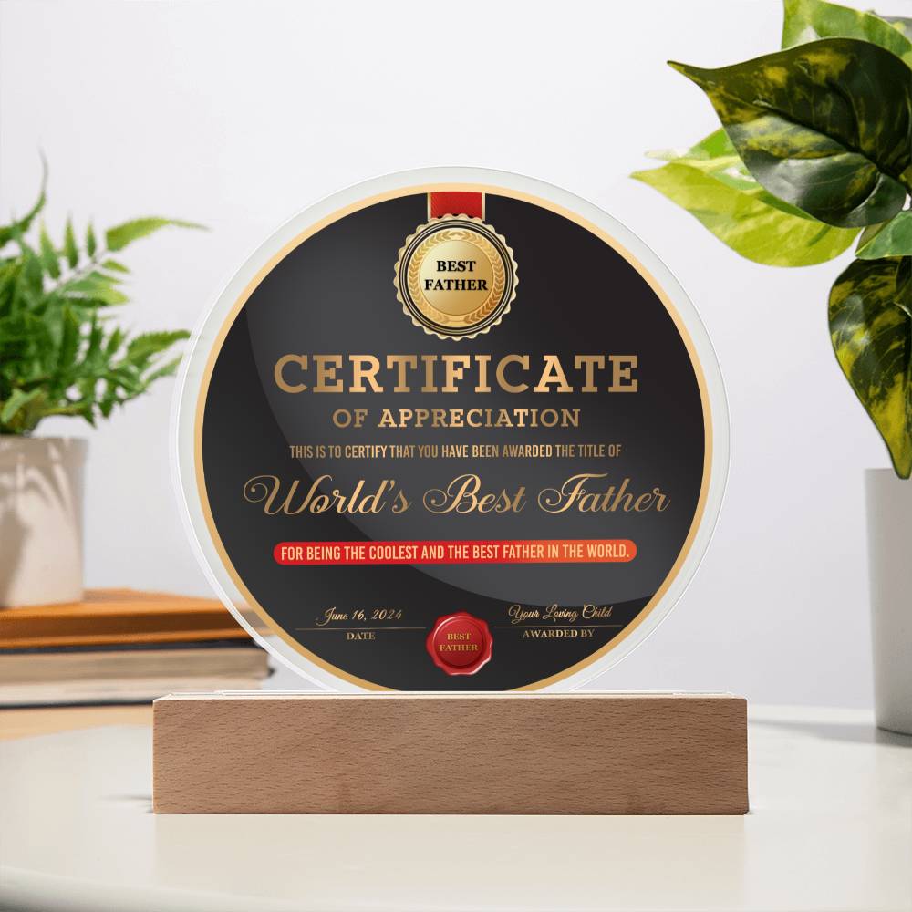 Acrylic Circle Plaque Gift For Dad - The Best Father