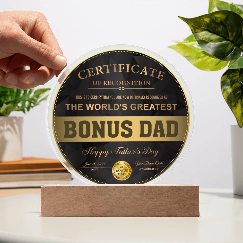 Acrylic Circle Plaque Gift For Bonus Dad - Certificate of Recognition