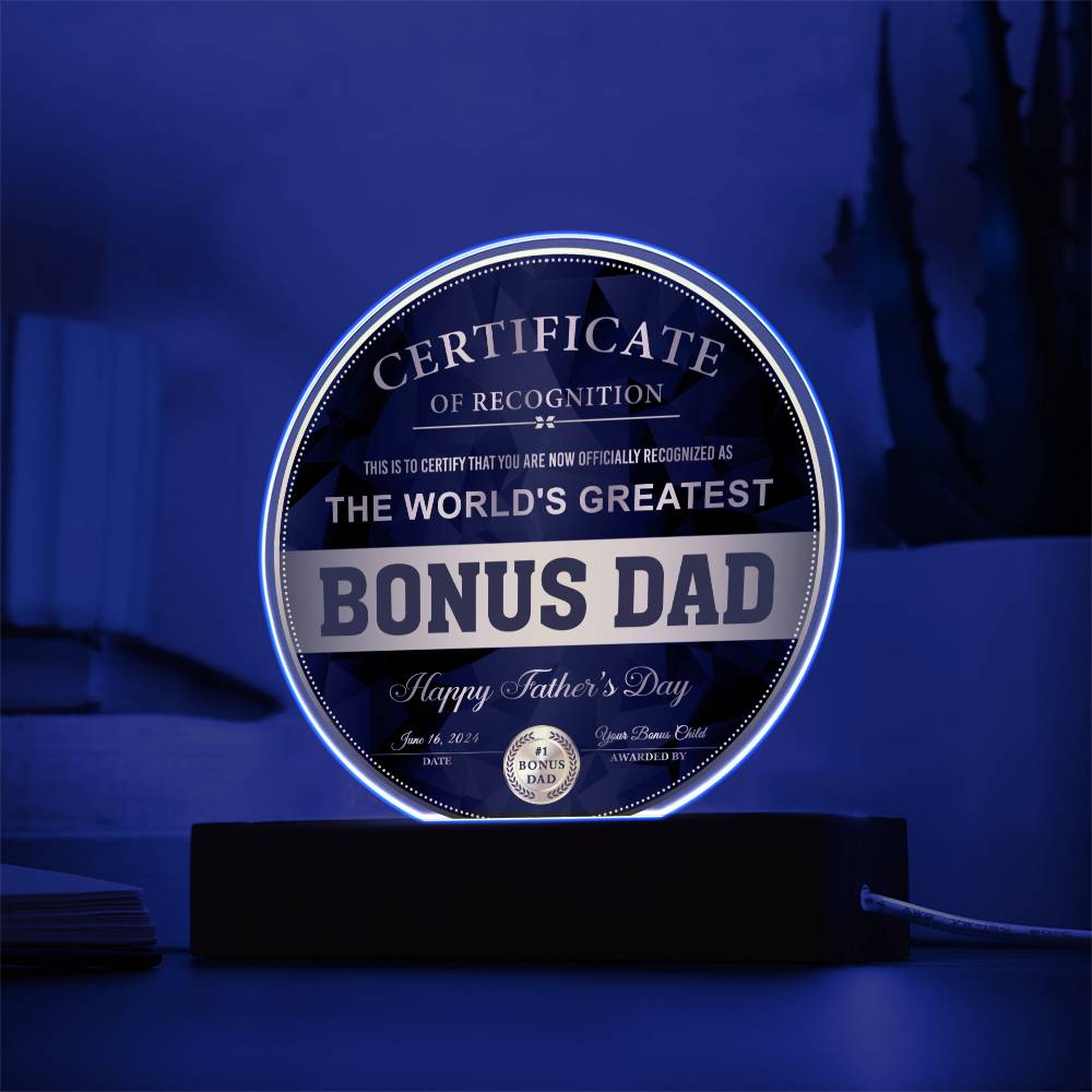Acrylic Circle Plaque Gift For Bonus Dad - Certificate of Recognition