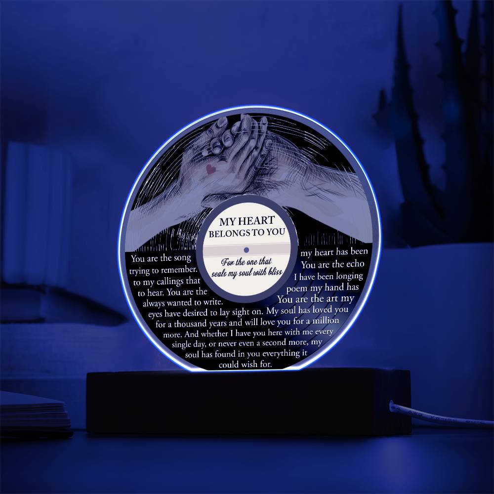 Valentine's Day Gift - Acrylic Circle Plaque - Soulmate Belongs To You