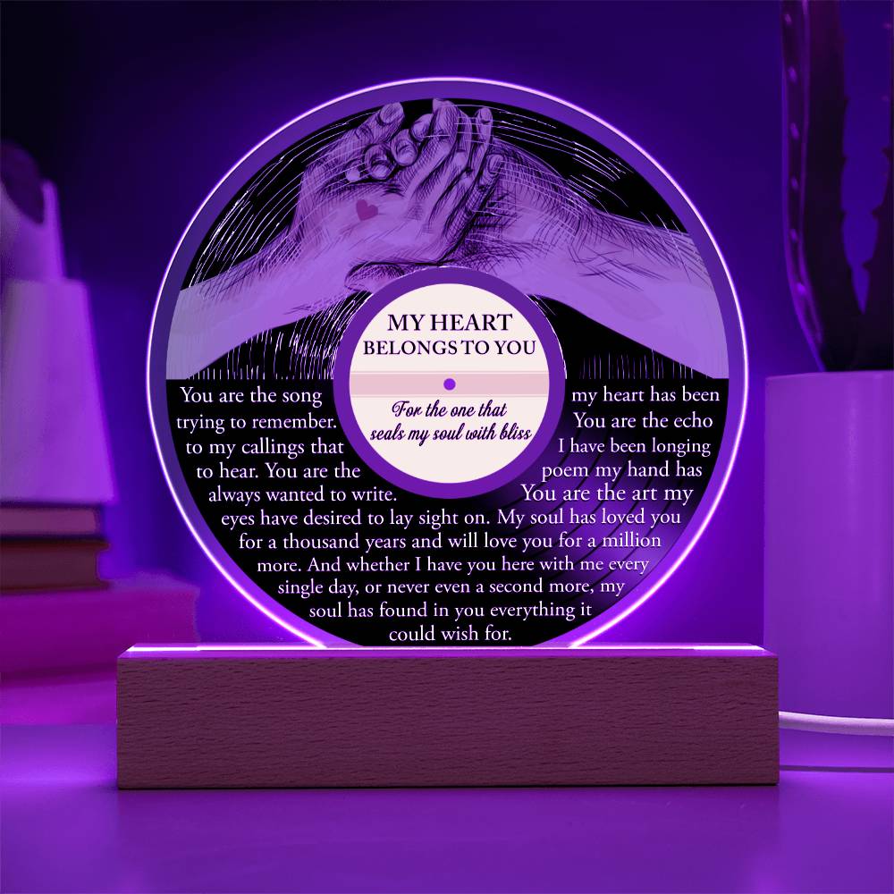 Valentine's Day Gift - Acrylic Circle Plaque - Soulmate Belongs To You