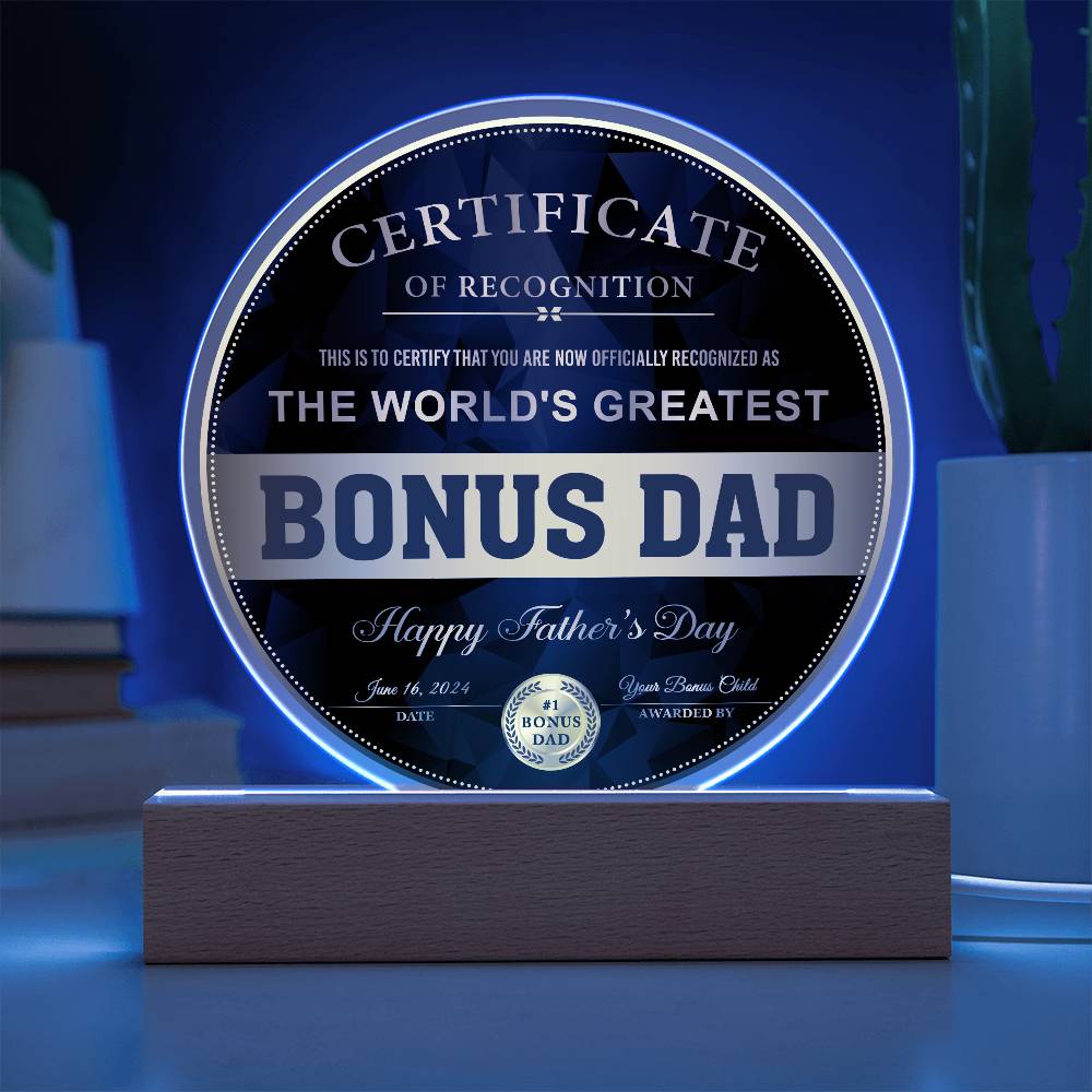 Acrylic Circle Plaque Gift For Bonus Dad - Certificate of Recognition