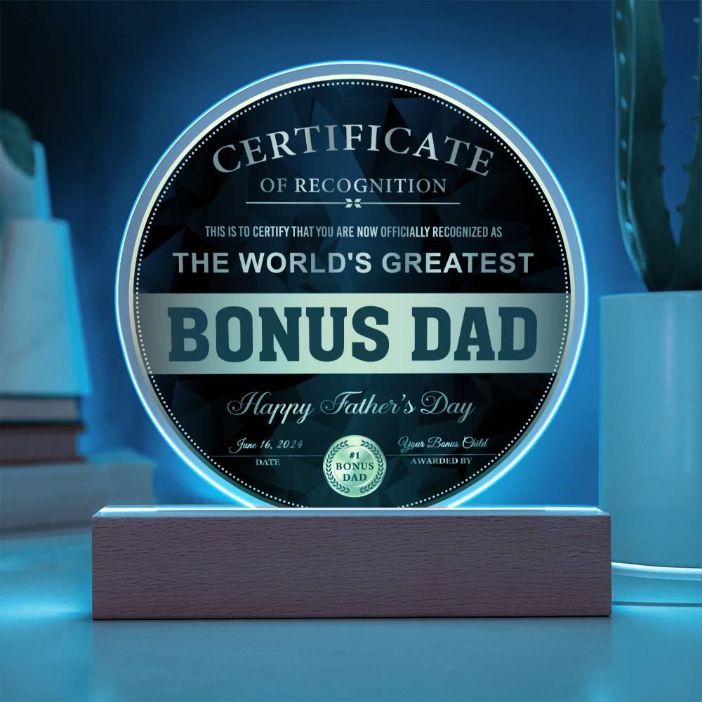Acrylic Circle Plaque Gift For Bonus Dad - Certificate of Recognition