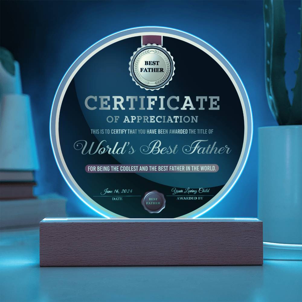 Acrylic Circle Plaque Gift For Dad - The Best Father