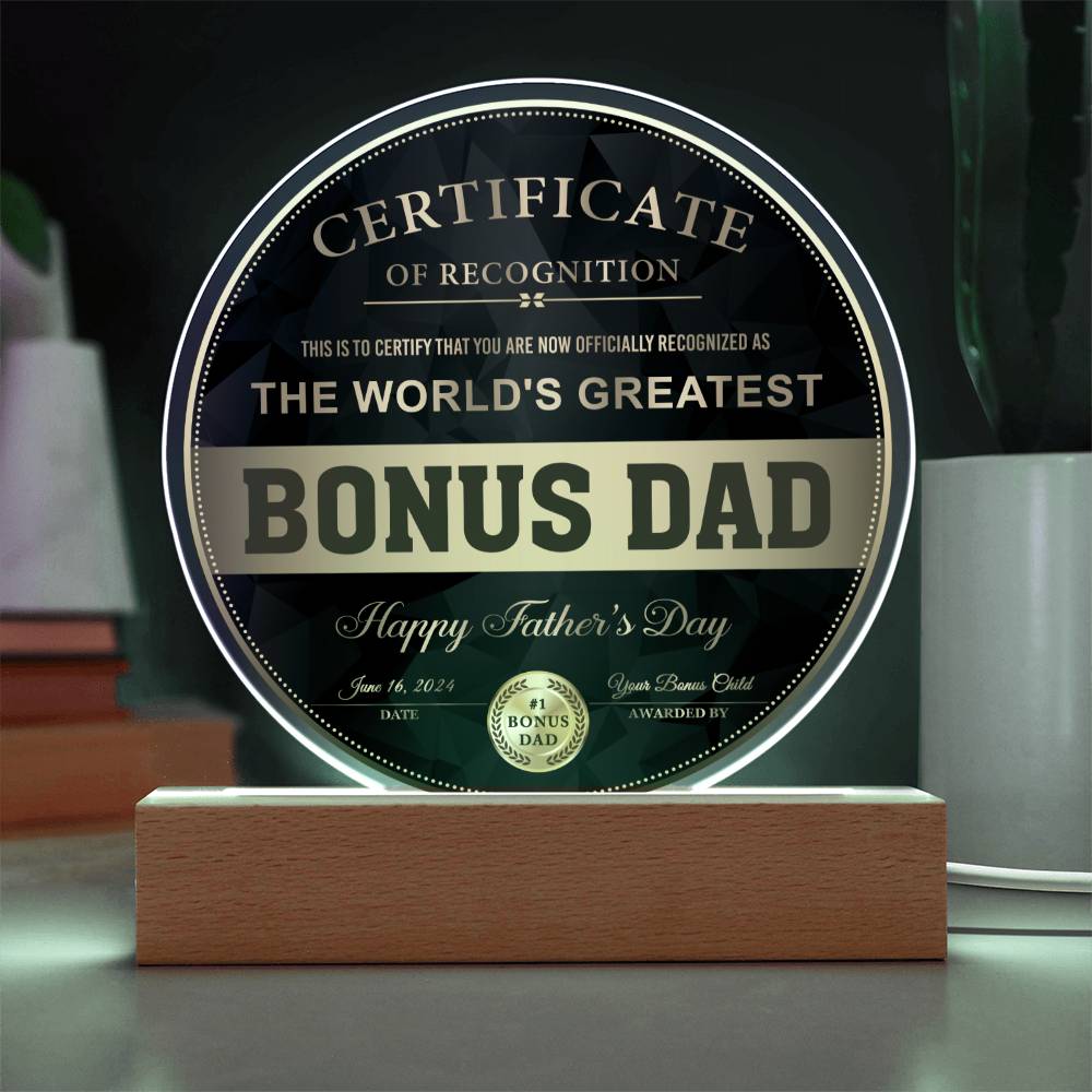 Acrylic Circle Plaque Gift For Bonus Dad - Certificate of Recognition