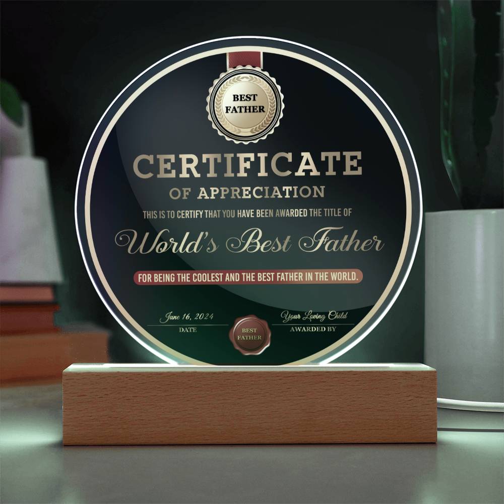 Acrylic Circle Plaque Gift For Dad - The Best Father