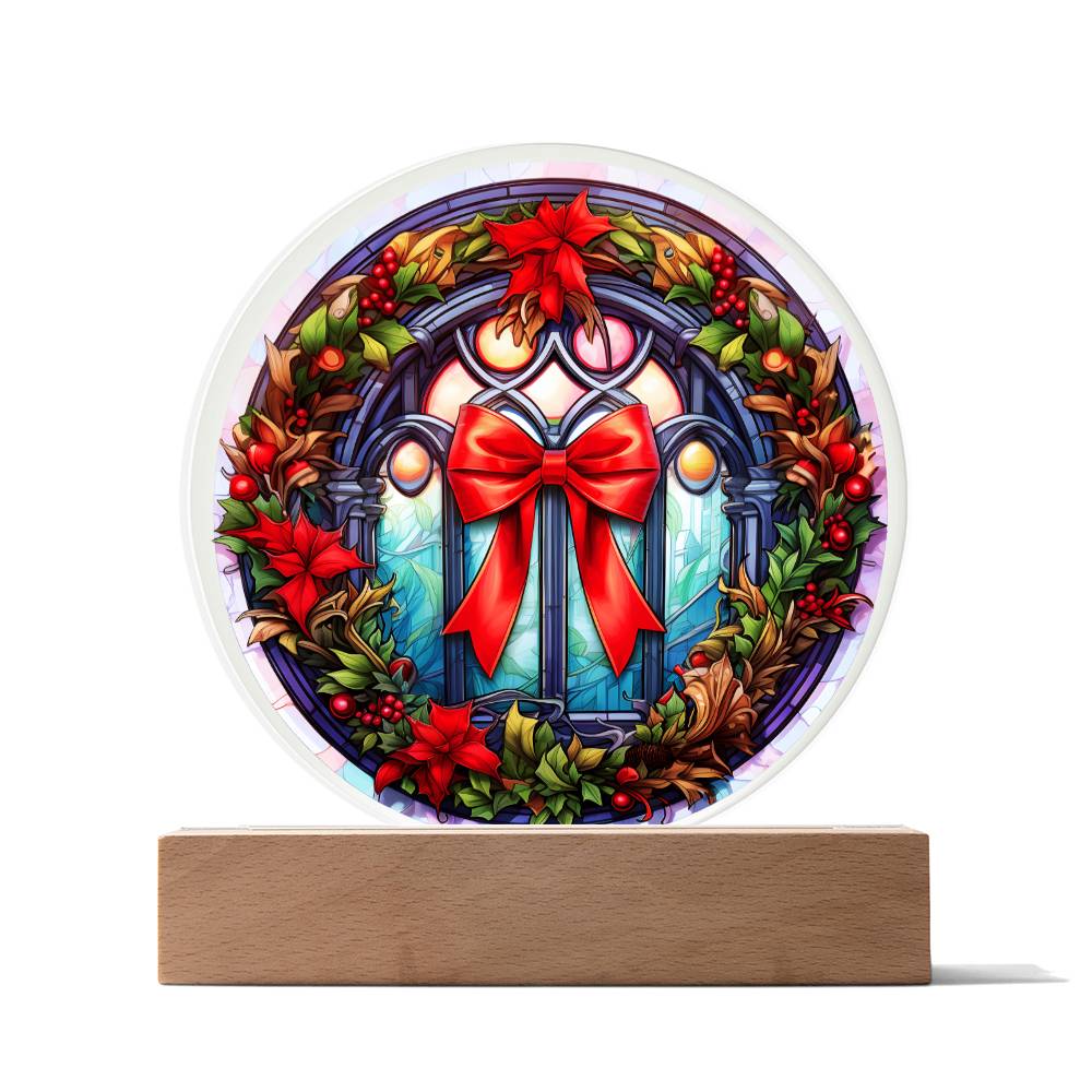 Holiday Acrylic Circle Plaque - Christmas Wreath