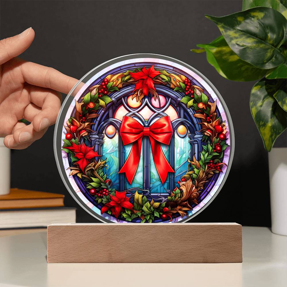 Holiday Acrylic Circle Plaque - Christmas Wreath