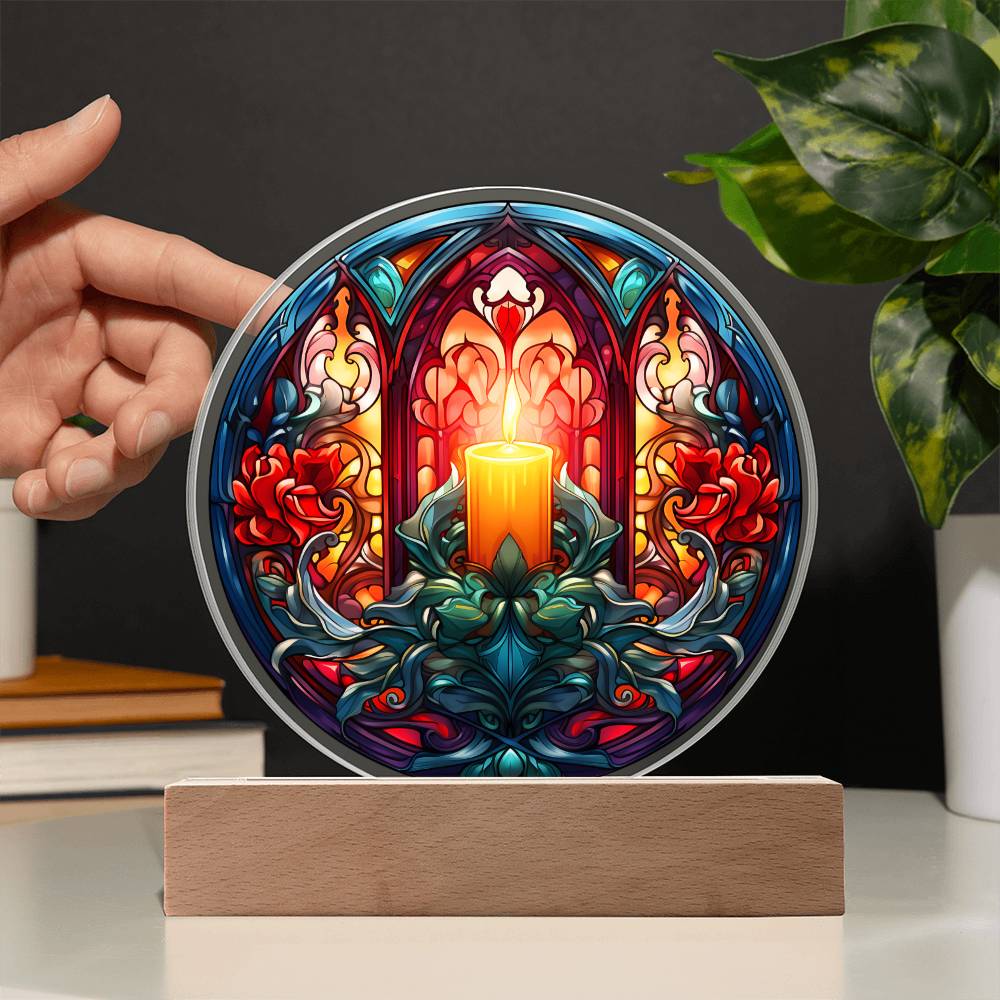 Holiday Acrylic Circle Plaque - Christmas Warm Candle