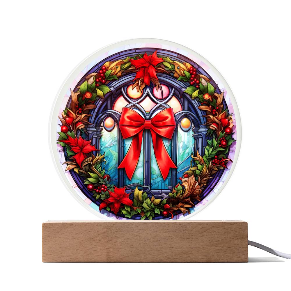 Holiday Acrylic Circle Plaque - Christmas Wreath