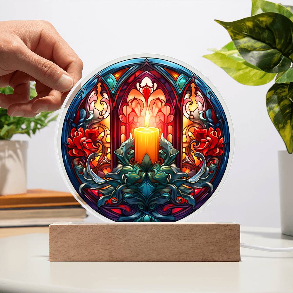 Holiday Acrylic Circle Plaque - Christmas Warm Candle