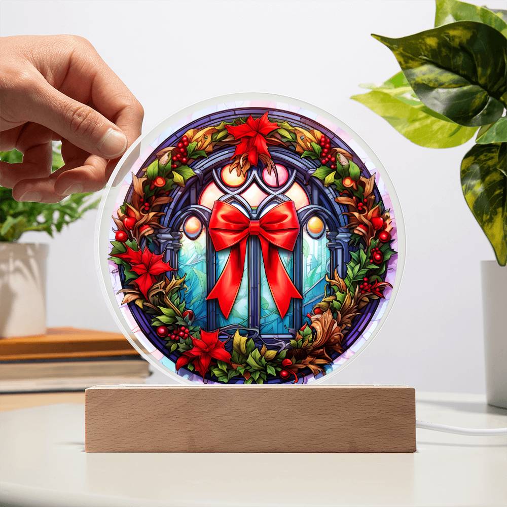 Holiday Acrylic Circle Plaque - Christmas Wreath