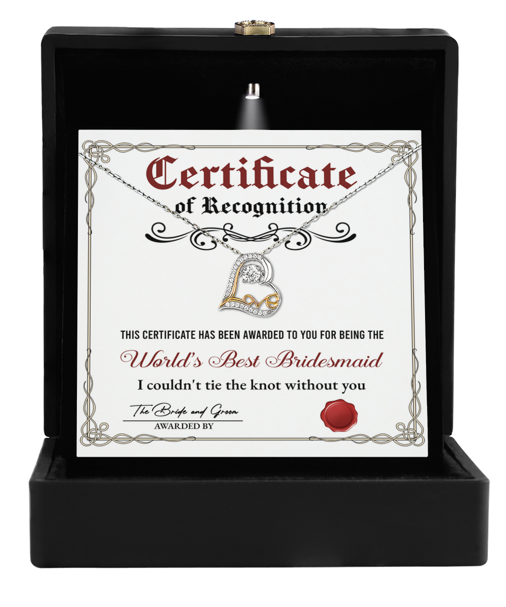 Wedding Gift For Bridesmaid - Certificate of Recognition