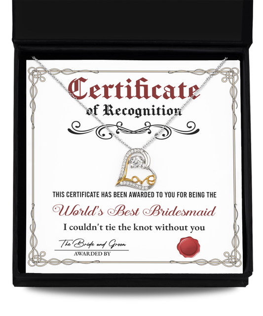 Wedding Gift For Bridesmaid - Certificate of Recognition