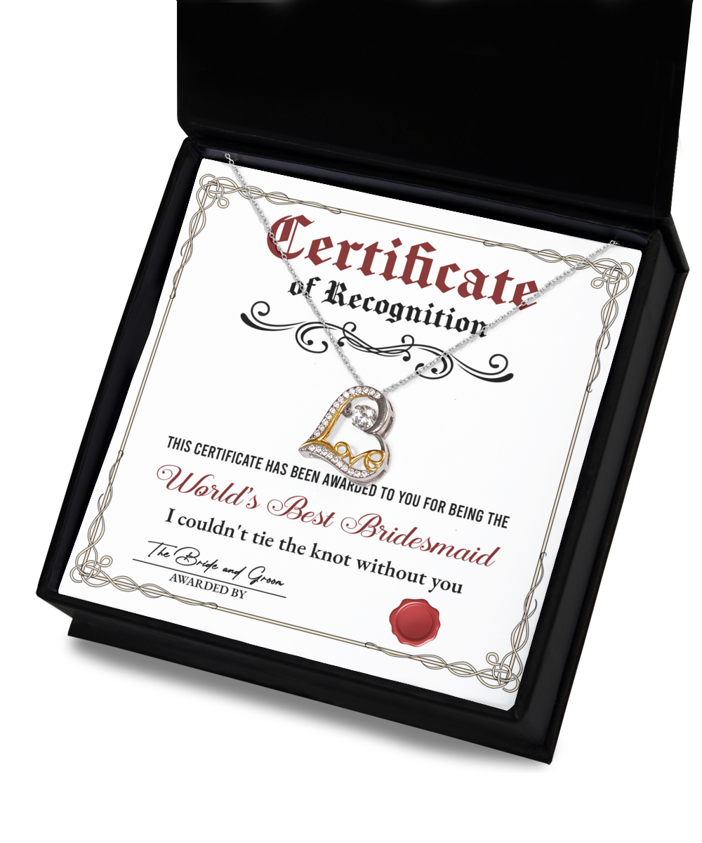 Wedding Gift For Bridesmaid - Certificate of Recognition