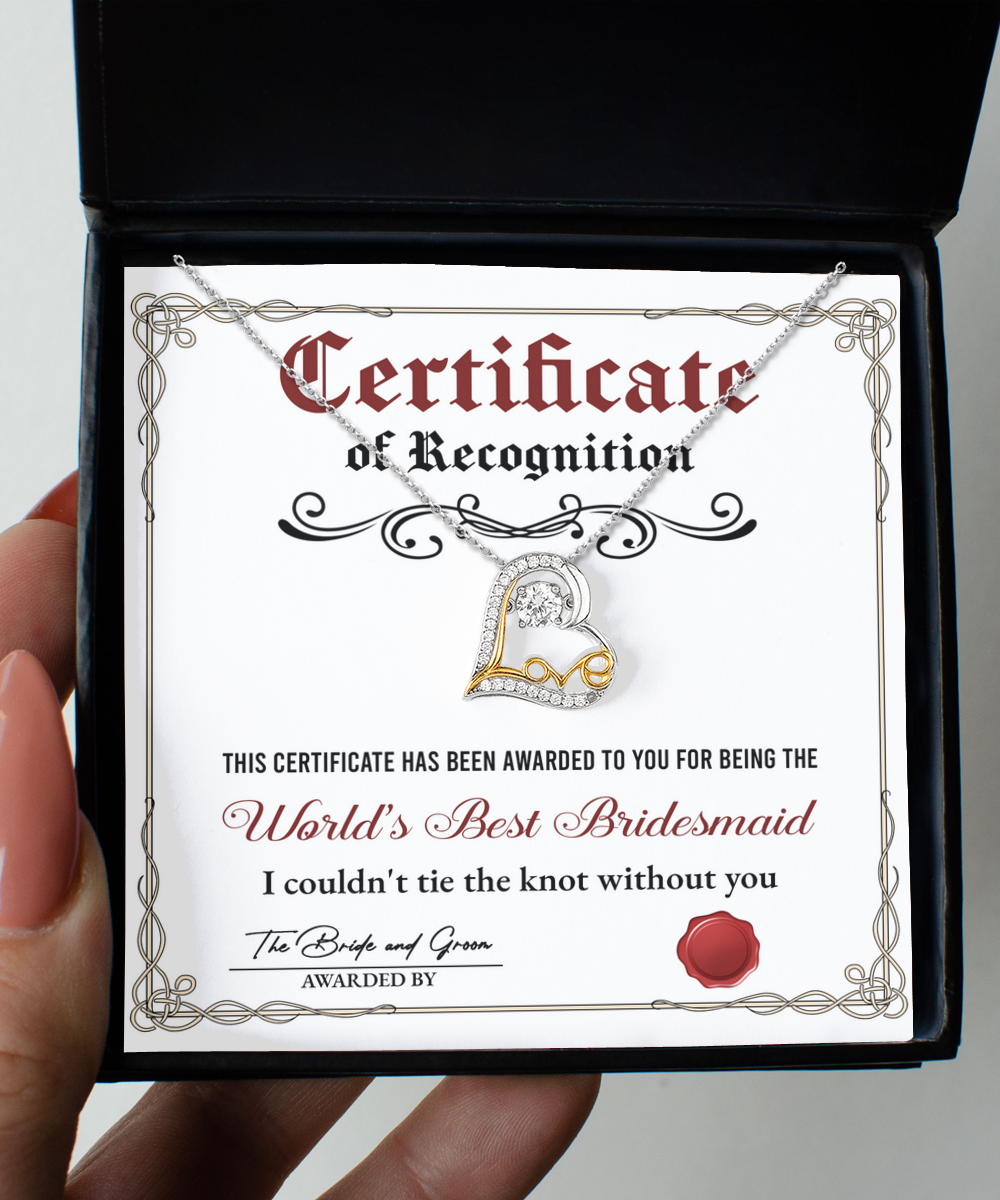 Wedding Gift For Bridesmaid - Certificate of Recognition